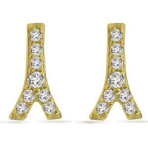 Authentic 1/10CT Round Real Diamond Wishbone Stud Earrings 14K Yellow Gold Plated Silver