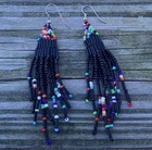 Long beaded dangle earrings black multicolor drop earrings