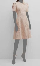 $570 Rickie Freeman by Teri Jon Women's Pink Jacquard Pleated Dress Size 18