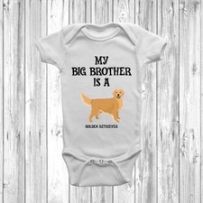 My Big Brother Is A Golden Retriever Baby Grow Body Suit Vest Gift Present