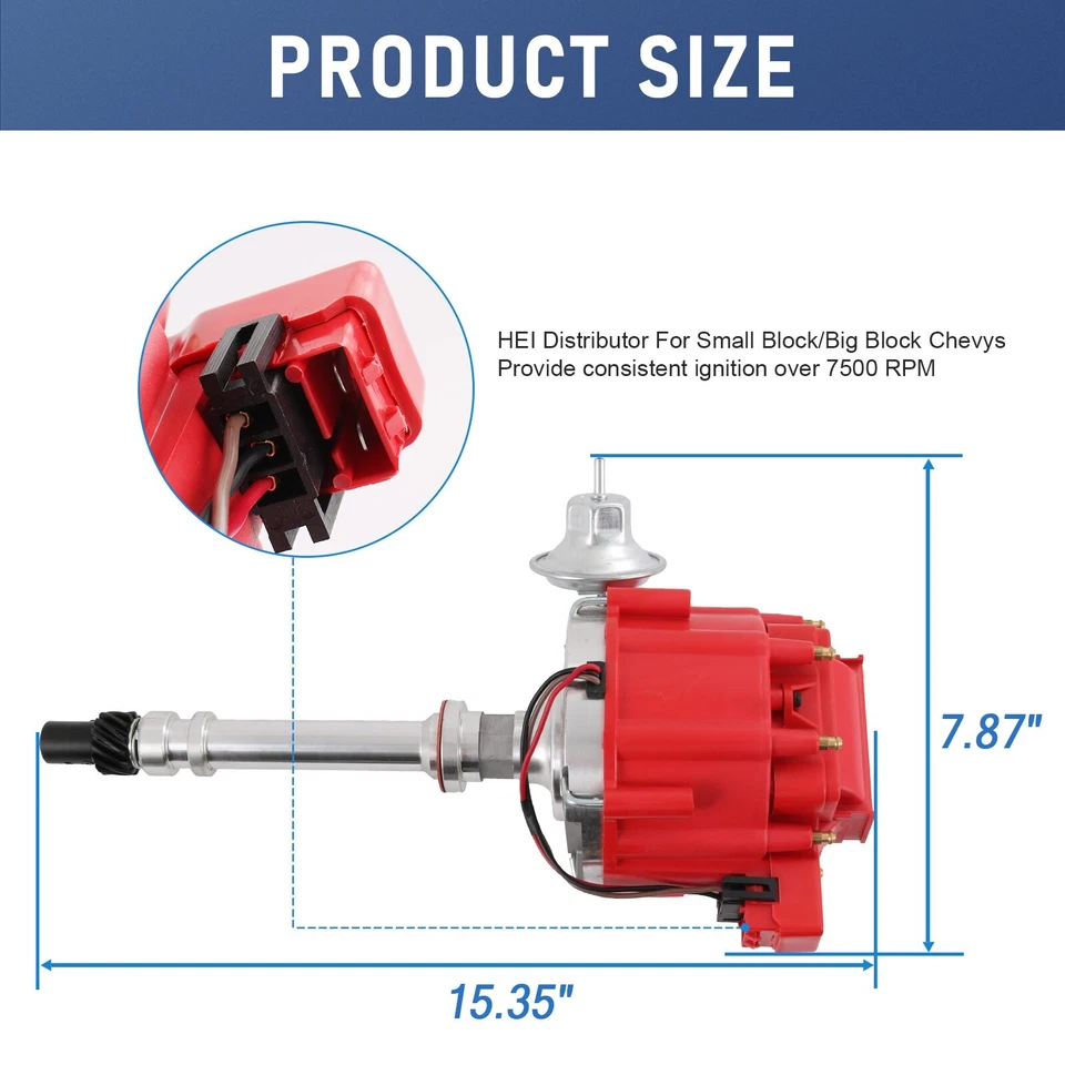 Red 10.5MM 90 Spark Plug Wires and Distributor FITS SBC BBC 350 305 454 V8's HEI - Image 4 of 4