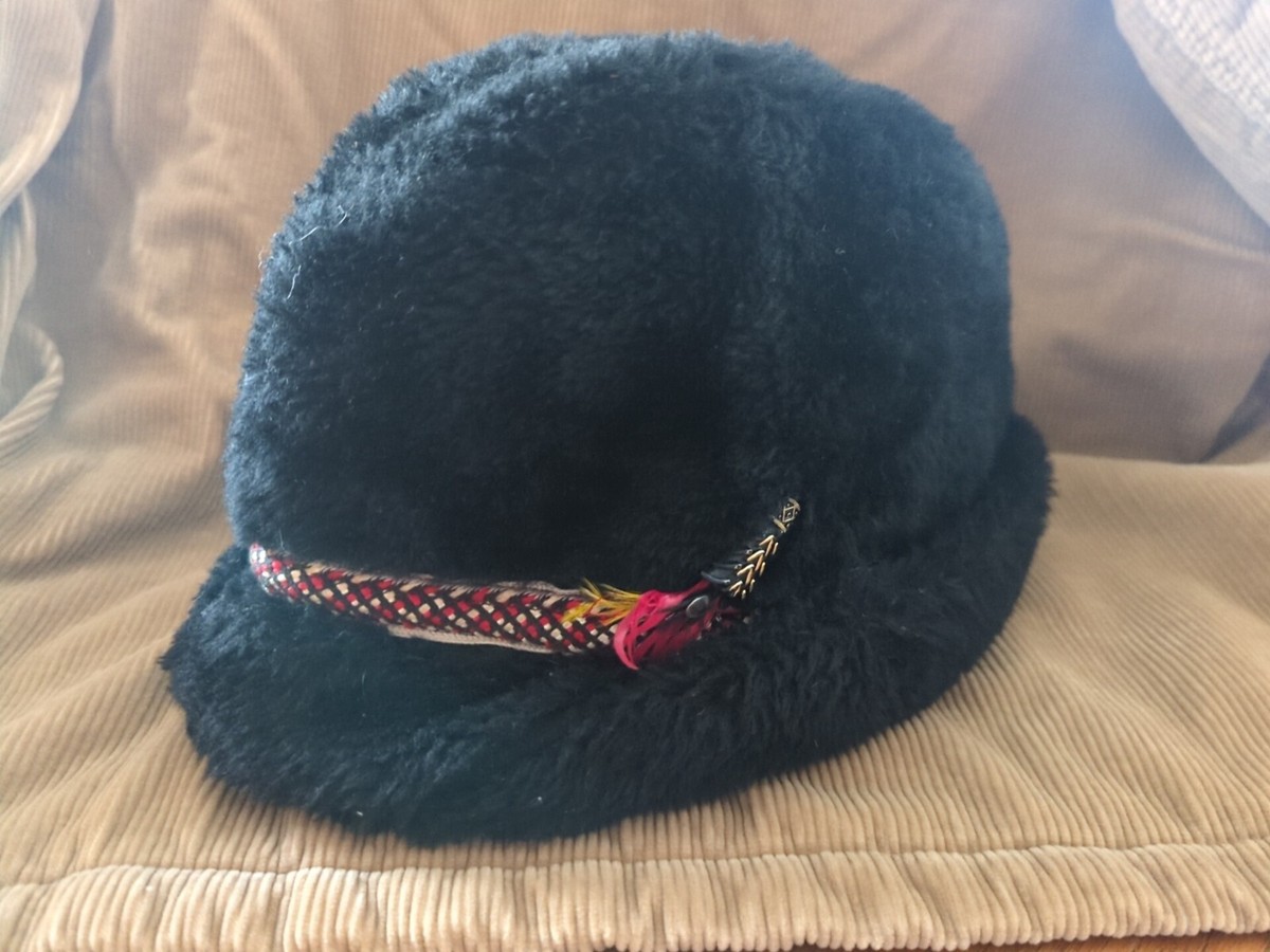 Vintage 50s 60s Bavarian Style Fur Mens Hat Feathers Black  display picture 1