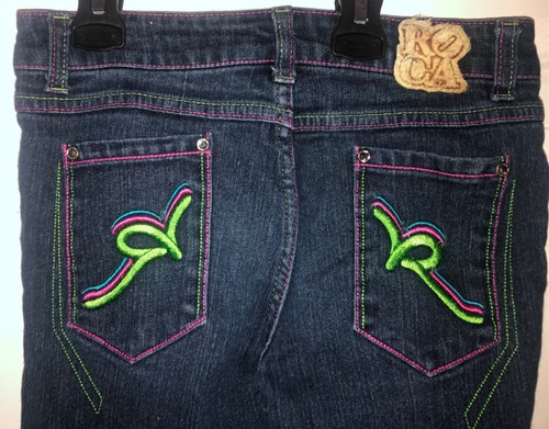 Y2k Roca Wear Sz 12 Girls Blue Lot 2 Pair Rhinestone Embellished Jeans FLAW - Picture 7 of 10
