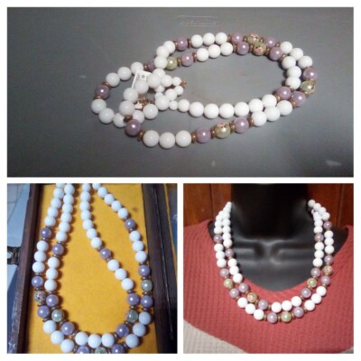 VTG Robert Rose Floral Pastel Double Stranded Beaded Necklace Signed 