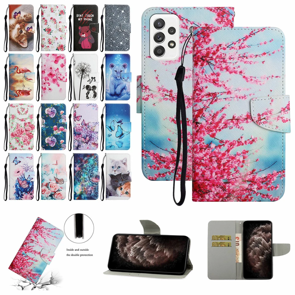 Flower Cat Butterfly Wallet Phone Case For Samsung S20 S21 S22 S23 Note 20 A32 - Image 2 of 4