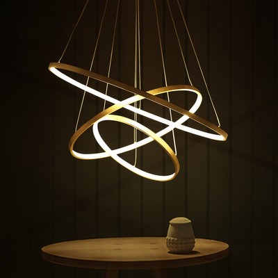 Modern 3 Rings Chandelier Adjustable Acrylic Round LED Ceiling Lights Hanging 
