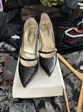 John Fluevog Women  s Black Leather Mary Jane Black And Gold New Sz 11 Stacey