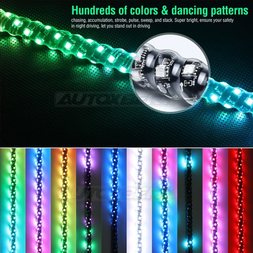 NEW Pair 3ft RGB Spiral LED Whip Lights Antenna Chase +App Remote for ATV UTV - Picture 6 of 10