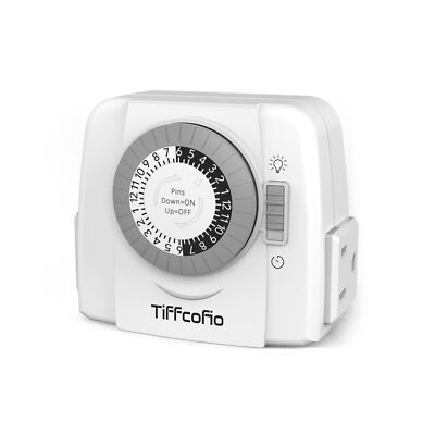 Indoor Mechanical Light Timer 3 Prong Plug In Timer Switch 2 Grounded Outlets Fo