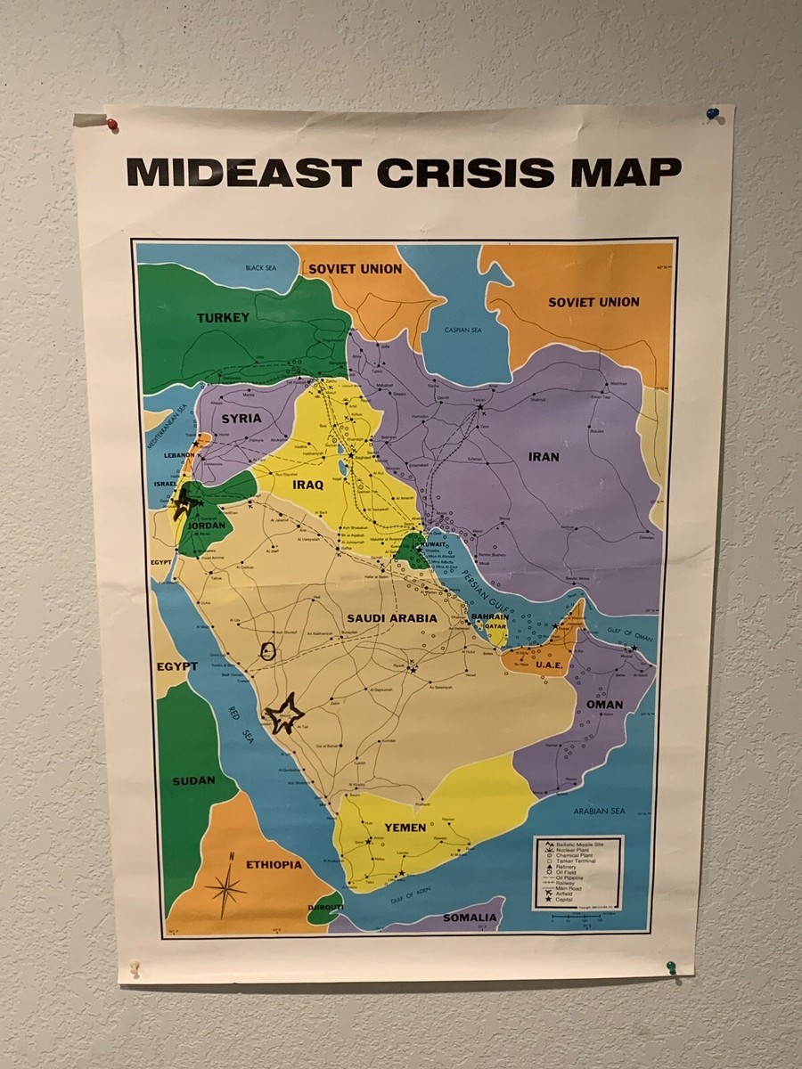 Vintage Middle East Mid East Conflict Crisis Gulf War Map | eBay