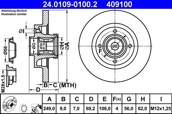 2X ATE 24.0109-0100.2 Bremsscheibe FüR CitroËN DS Opel Peugeot-image