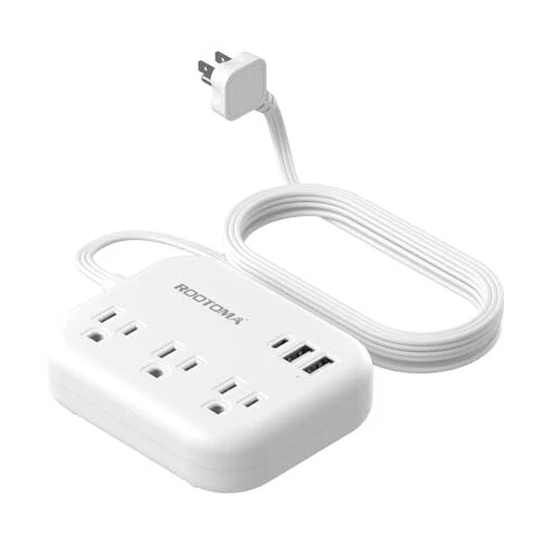 Flat Extension Cord 10 FT Behind Furniture-Ultra Slim Cord Under Carpet, Rug,... - Picture 1 of 7