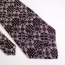 Chez Roffe New York Red Beige Abstract Geometric Print Wide Silk Tie