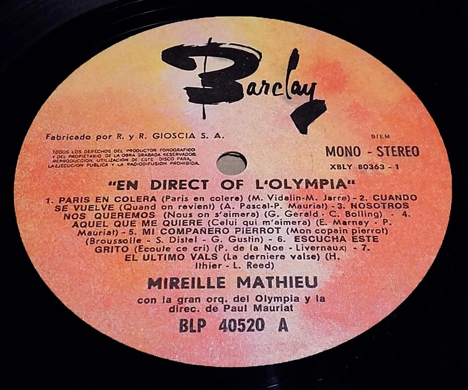 MIREILLE MATHIEU En Direct De L'Olympia Uruguay 1968 LP Chanson PAUL MAURIAT - Image 3 of 4