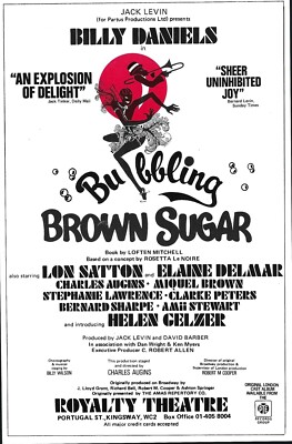 Bubbling Brown Sugar Herald Flyer Ad, Billy Daniels, Helen Gelzer, London, 1977
