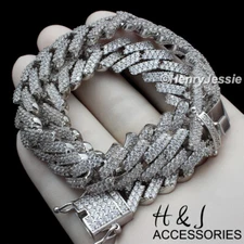 MEN 14K WHITE GOLD PLATED 16"-30"X14MM CZ MIAMI CUBAN CURB CHAIN NECKLACE*ABN6