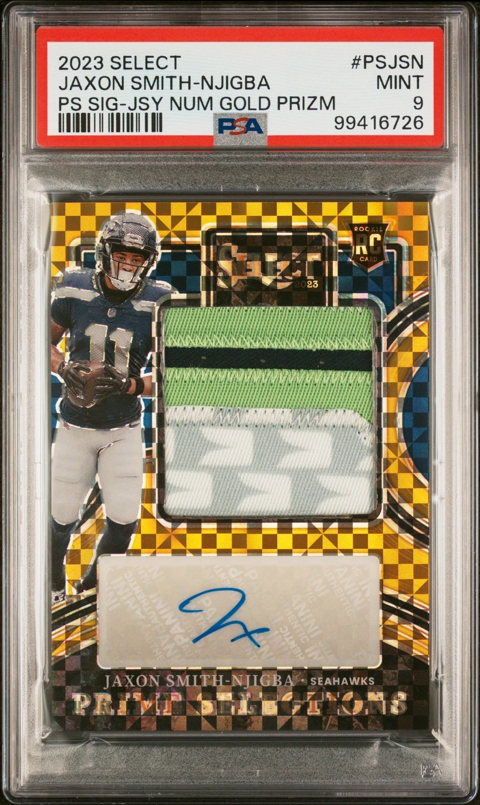 Jaxon Smith-Njigba Panini Select Prime Selections Signatures #PSJSN Jersey Number Gold