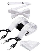 Suspenders for Men Paisley Floral Bow tie Suspender Pocket Square A5-white