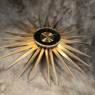 60'S サンバーストクロック Richter Electric Kirch RETRO Mid Century Modern Sun Sunburst Wall Clock Metal 24