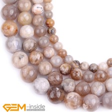 Natural Gray Ocean Fossil Agate Round Loose Beads For Jewelry Making 15" 6/8/10