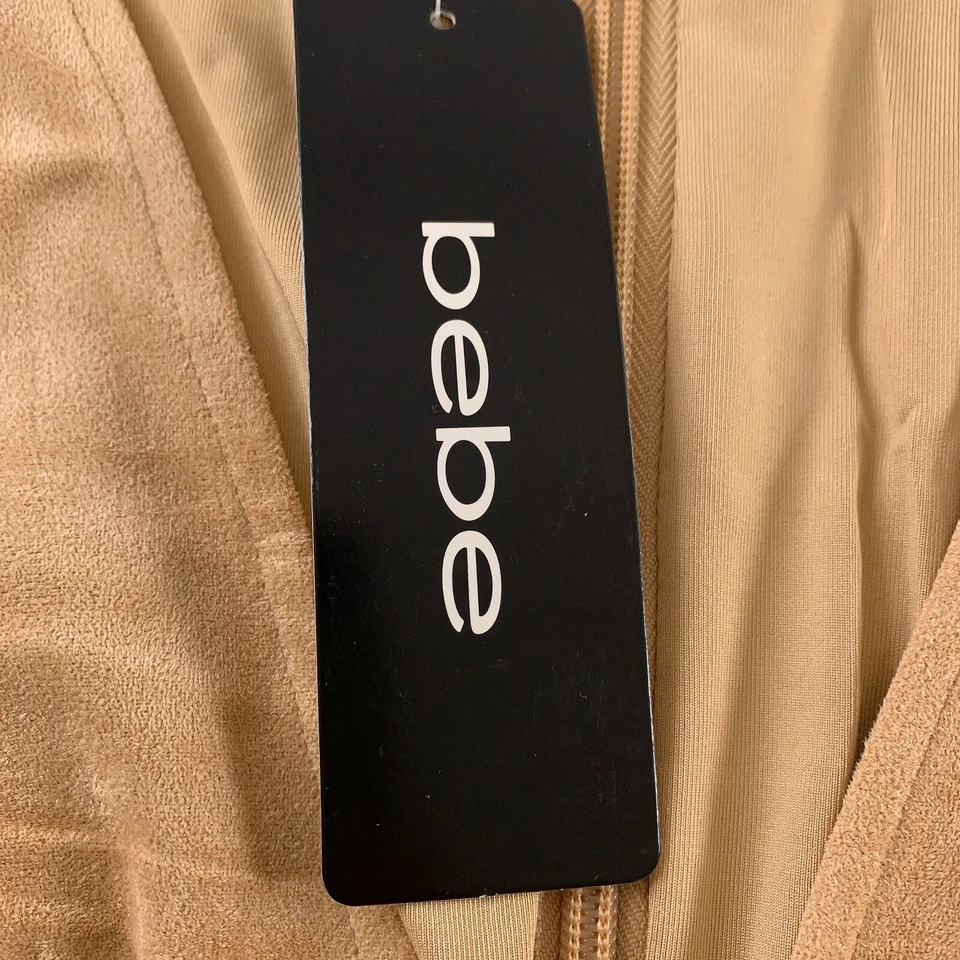 Bebe Women's Small Desert Mist Faux Suede Sleevless V Neck Belted Catsuit NWT - Image 3 of 4