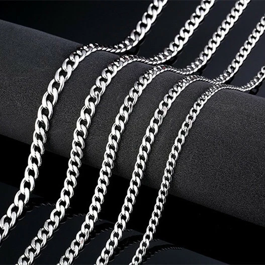2-15mm Men's 316L Stainless Steel Silver Curb Link NK Necklace Chain Wholesale - image 2 of 4