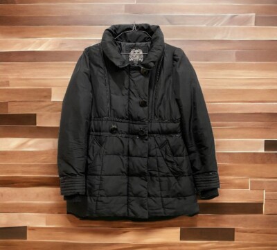 Women's Coat Esprit Jacket Quilted Large Snap Lined Pockets Black