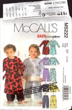 McCalls 5222 Sewing Pattern, Child's Tops Pants Robe Belt, Size 4-5-6, Uncut