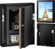 Hidden Safe with Lock, Wooden Picture Frame Diversion Safe, Large Hidden Money S