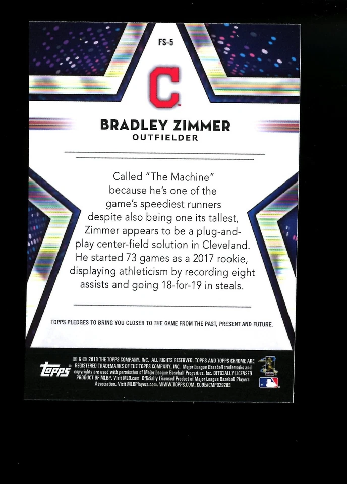2018 Topps Chrome Future Stars #FS-5 Bradley Zimmer Cleveland Indians Qty - Image 2 of 2