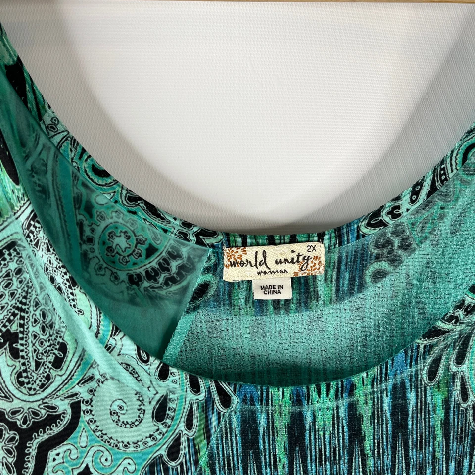 Vestido camisero midi World Unity para mujer talla 2X verde cachemira cuello redondo Foto 3 de 4