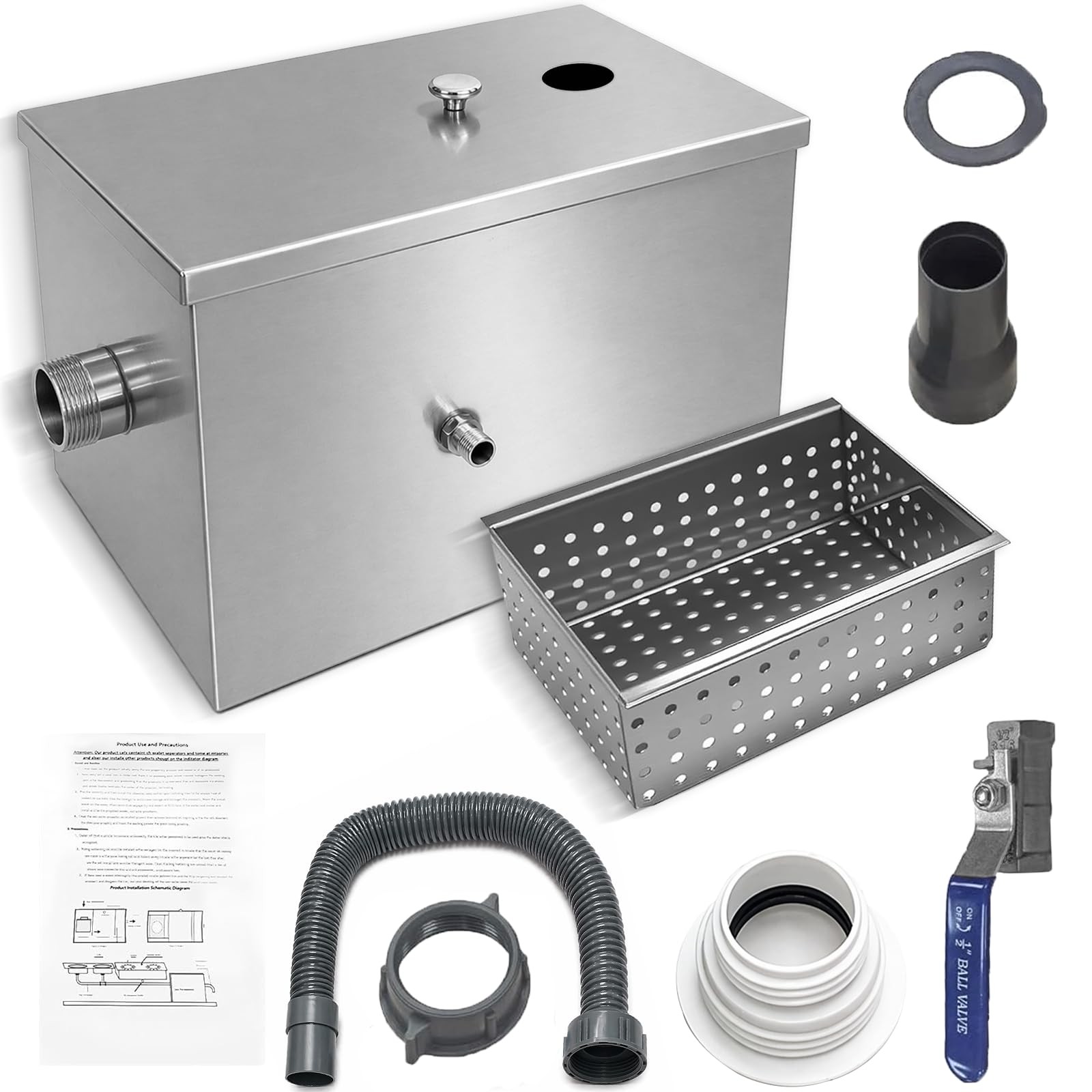 Commercial Grease Trap 8lbs Stainless Steel Interceptor Side Inlet Heavy Duty