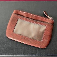 Genuine Leather Burgundy Coin Purse ID Holder w Keyring