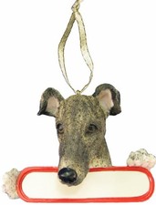 Greyhound Ornament Brindle "Santa's Pals" With Personalizable Name Plate