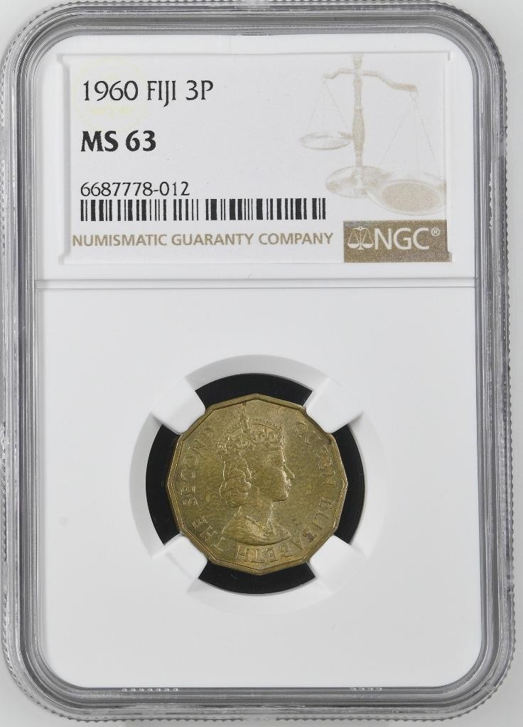 Fiji 3 Pence 1960 NGC MS 63