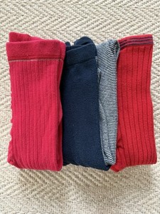 Three Pairs PETIT BATEAU Heavy Cotton Tights, Girls Size 10/12, Red / Navy, EUC