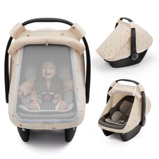 Blissful Diary Baby Car Seat Cover, Extra Large Mesh Window, Breathable Muslin