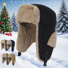 Men Women Thermal Faux Fur Lined Aviator Hat Winter Warm Windproof Hat Ear Flaps