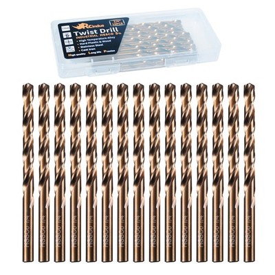 15 PCS 1/4'' Cobalt Drill Bit HSS M35 Metal Steel Cast Iron Hard Plastic