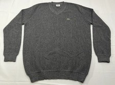 Mens Size 5 Lacoste 100 Baby Alpaca Knit V-Neck Jumper Sweater Gray Logo HOLE 