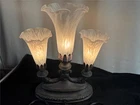 Vintage Tiffany Style Tulip Lily Lamp 3 Lite Frosted White Pink Shades Art Deco