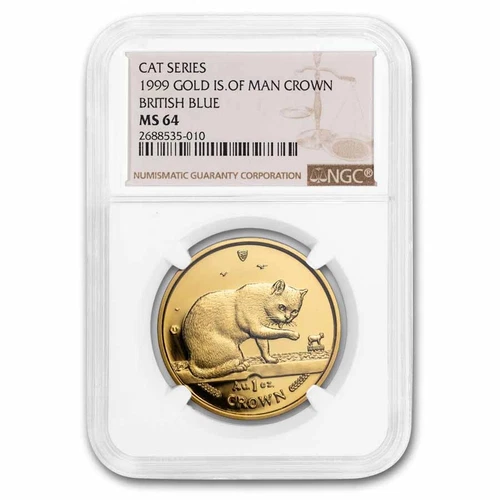 1999 Isle of Man 1 oz Gold British Blue Cat MS-64 NGC