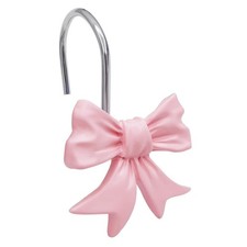 Pink Decorative Bow Knot Shower Curtain Hooks Rustproof Rings Bathroom Set