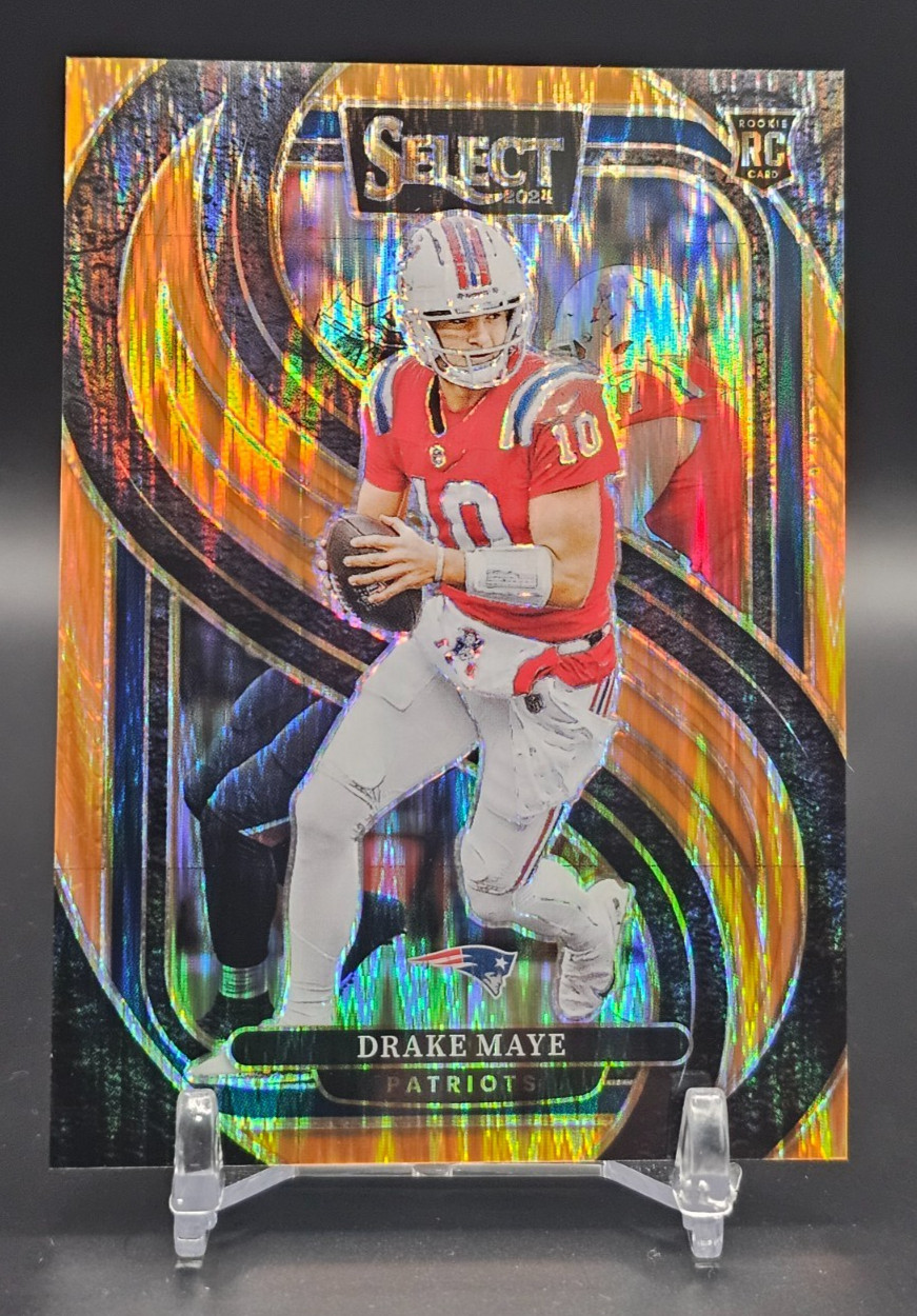 2024 Panini Select -Drake Maye #113 Premier Level Orange Shock Prizm /399 (RC)