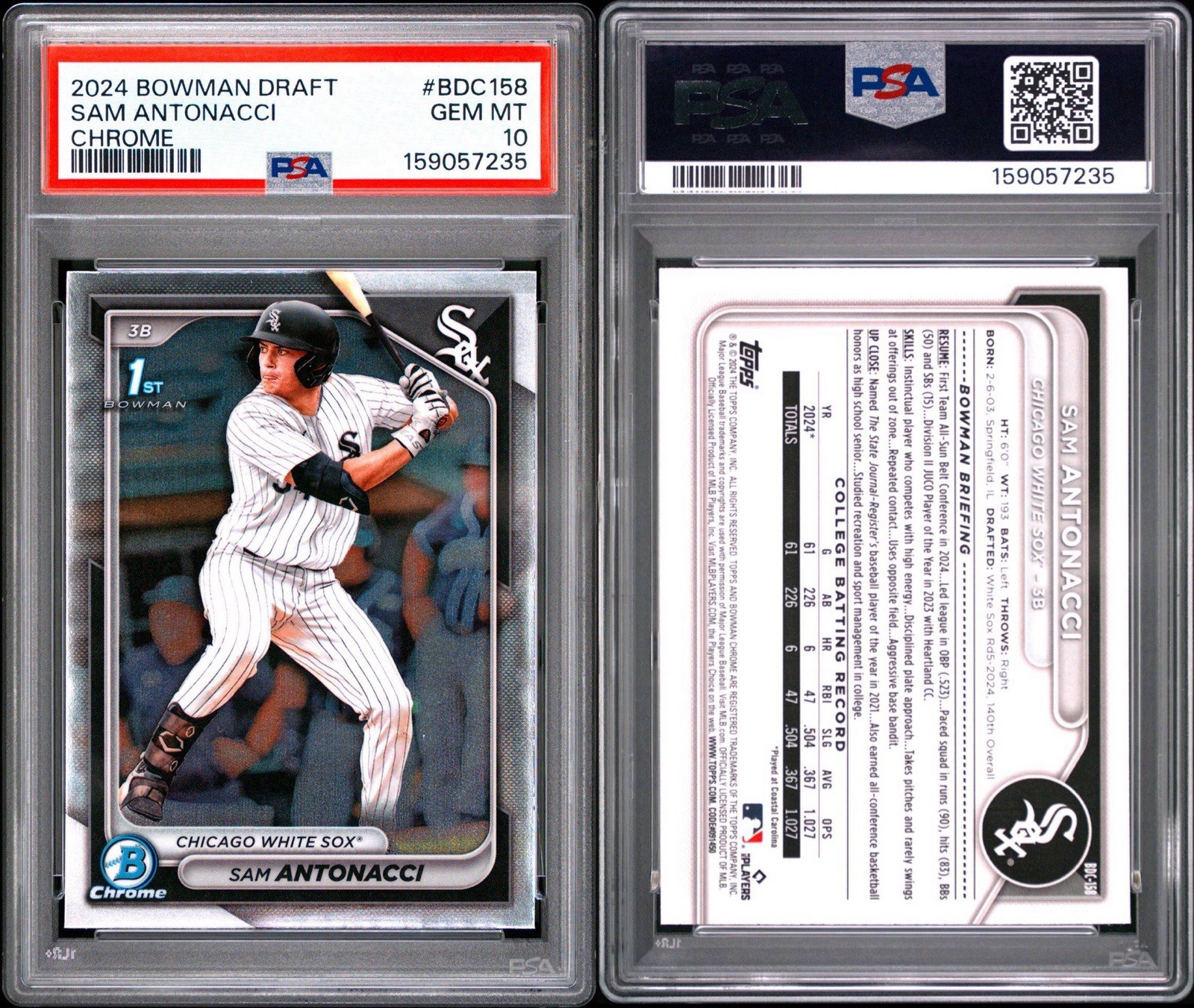 Sam Antonacci 2024 Bowman Draft 1st Chrome PSA 10 Prospect White Sox view 6