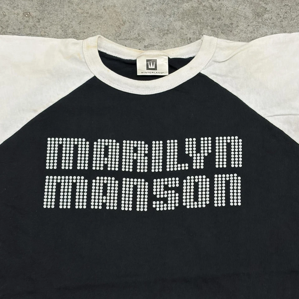Camisa De Colección Marilyn Manson Para Hombres XL Negra Blanca Hecha en Raglán EE. UU. Winterland Años 90 Foto 2 de 4