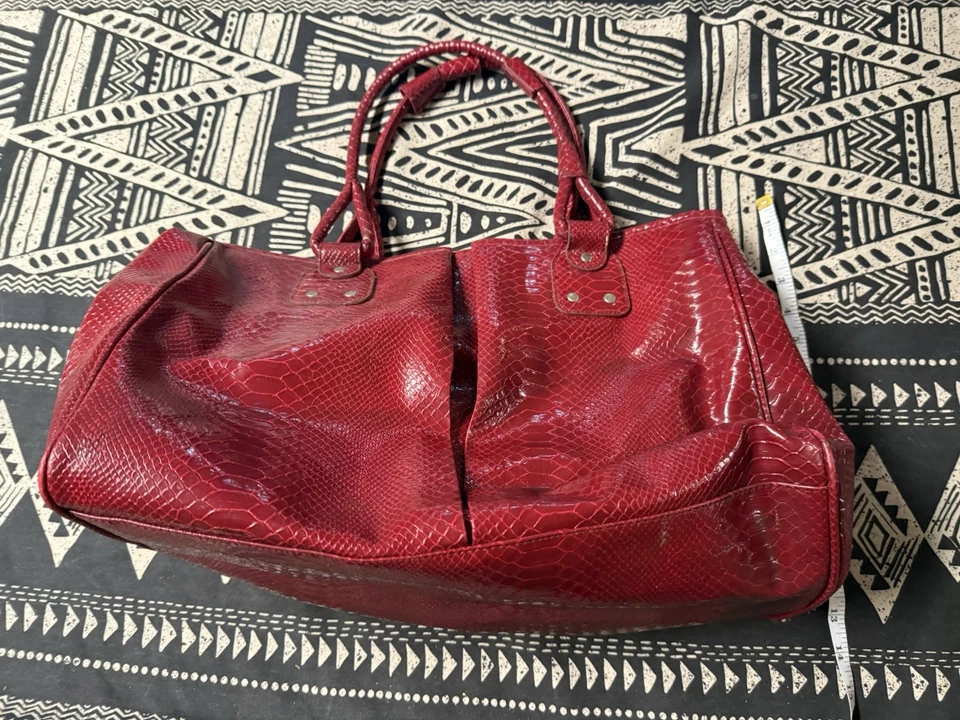 Vintage Elizabeth Arden PVC Croc Leather Weekend Tote Shoulder Bag Red 18.5 x 13 - Image 4 of 4