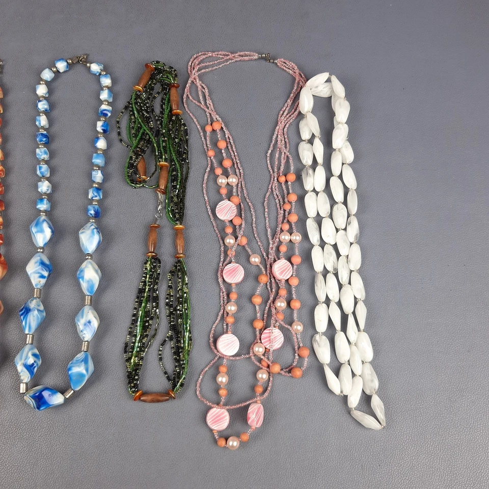 Pack 7 Halsketten Verschiedene Vintage Stil Retro Perlen Und Farbig Kollektion - Bild 4 von 4