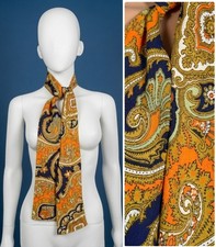 Vintage 1960s/70s Bright Bold Paisley Oblong Polyester Crepe Scarf