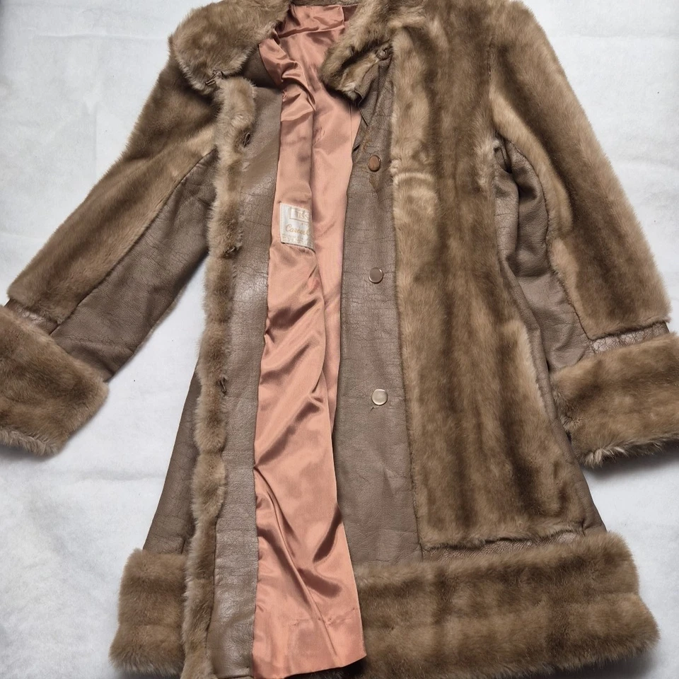 De Colección Tissavel Francia Imitación Piel Animal Cuero Abrigo Chaqueta Marrón MOD Retro Chaquetón Foto 3 de 4